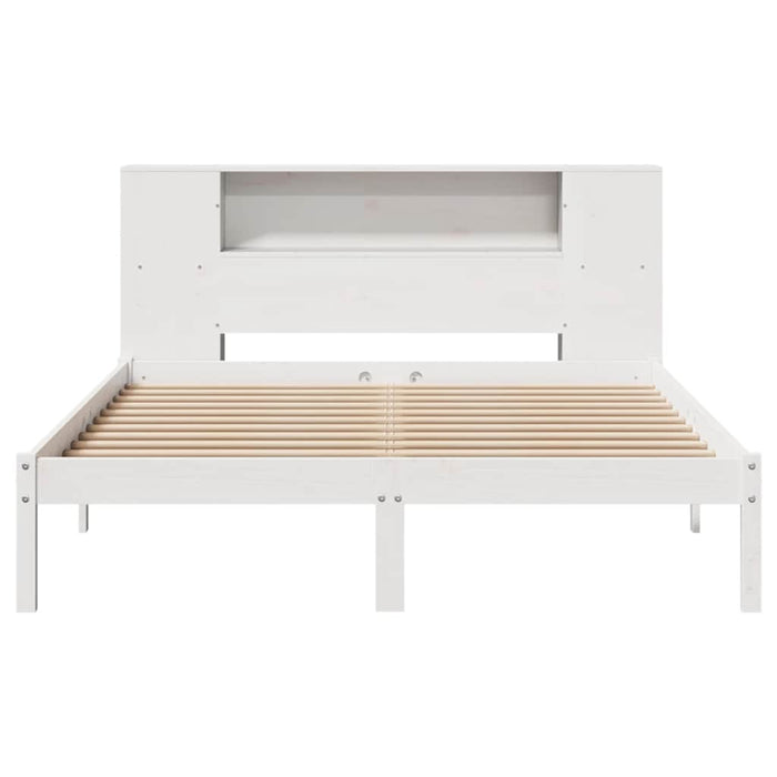 Pat cu bibliotecă fără saltea, alb, 120x190 cm, lemn masiv pin WALTI