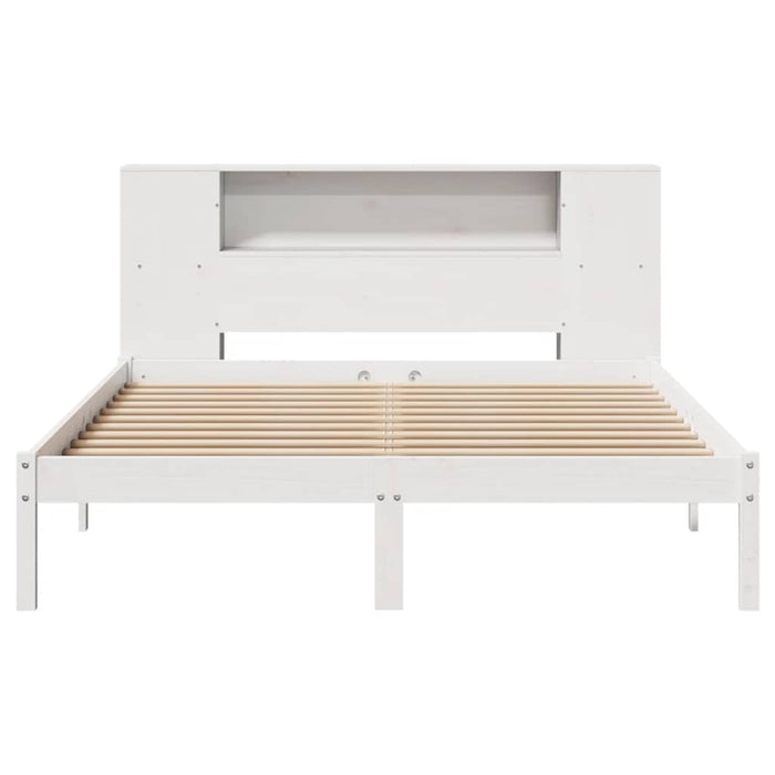 Pat cu bibliotecă fără saltea, alb, 135x190 cm, lemn masiv pin - WALTI WALTI