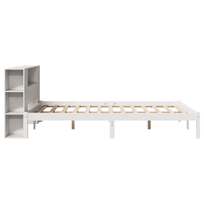 Pat cu bibliotecă fără saltea, alb, 140x190 cm, lemn masiv pin - WALTI WALTI