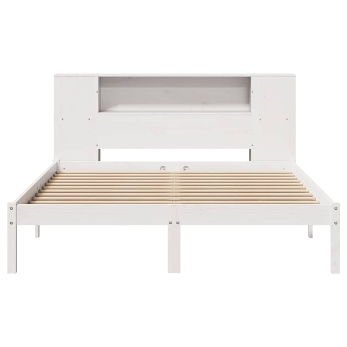 Pat cu bibliotecă fără saltea, alb, 140x200 cm, lemn masiv pin - WALTI WALTI