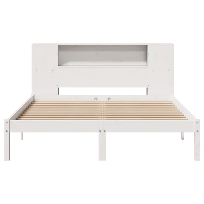 Pat cu bibliotecă fără saltea, alb, 150x200 cm, lemn masiv pin WALTI