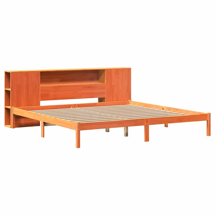 Pat cu bibliotecă fără saltea maro 200x200 cm lemn masiv de pin - WALTI WALTI