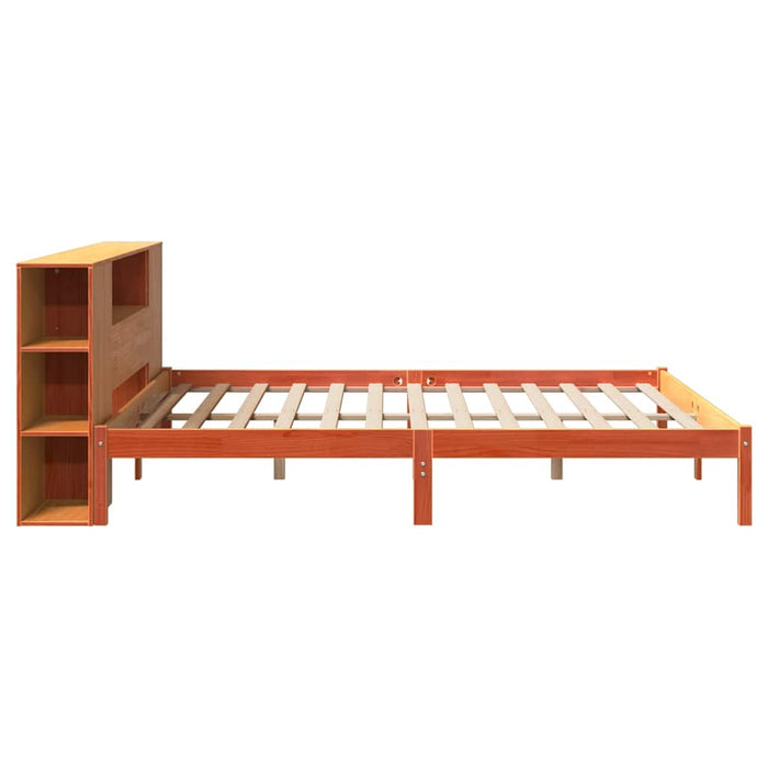 Pat cu bibliotecă fără saltea maro 200x200 cm lemn masiv de pin - WALTI WALTI