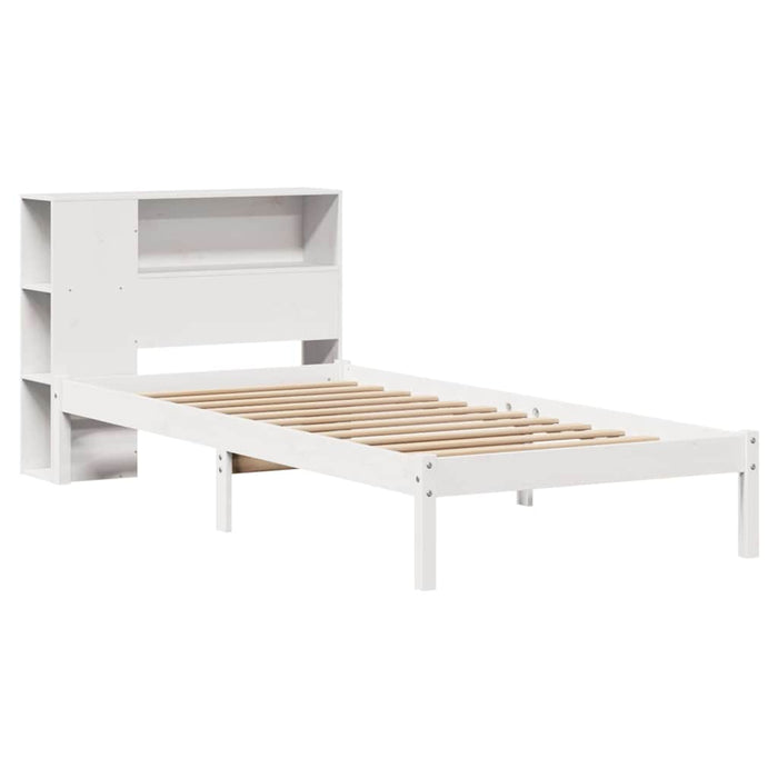 Pat cu bibliotecă fără saltea, alb, 75x190 cm, lemn masiv pin WALTI