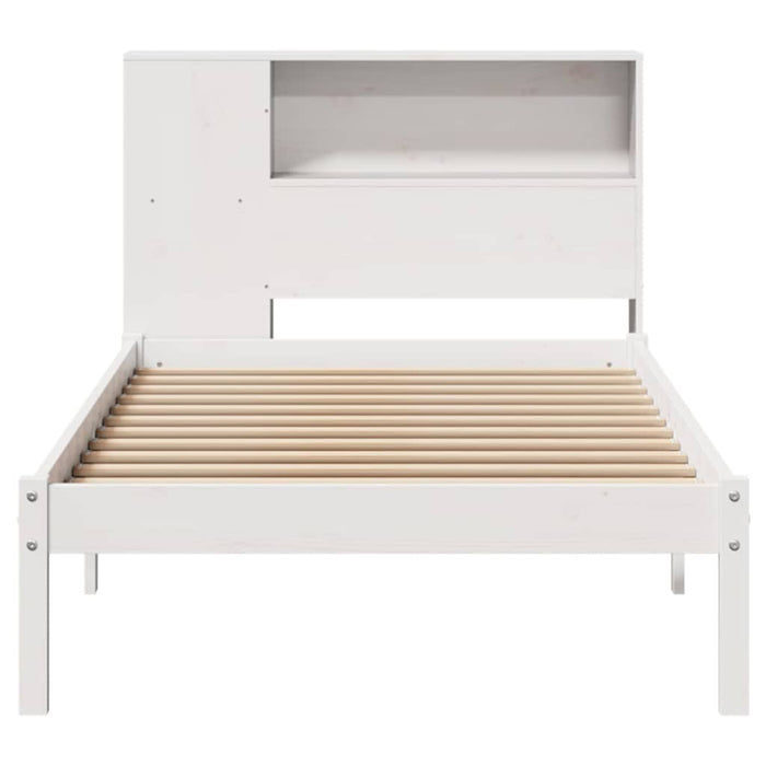 Pat cu bibliotecă fără saltea, alb, 75x190 cm, lemn masiv pin WALTI