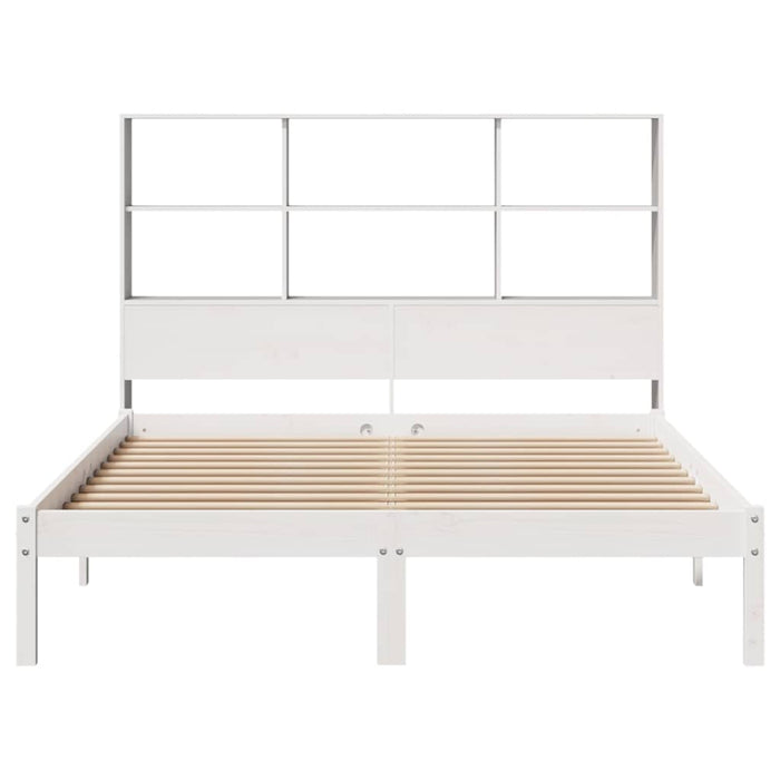 Pat cu bibliotecă fără saltea, alb, 160x200 cm, lemn masiv pin - WALTI WALTI