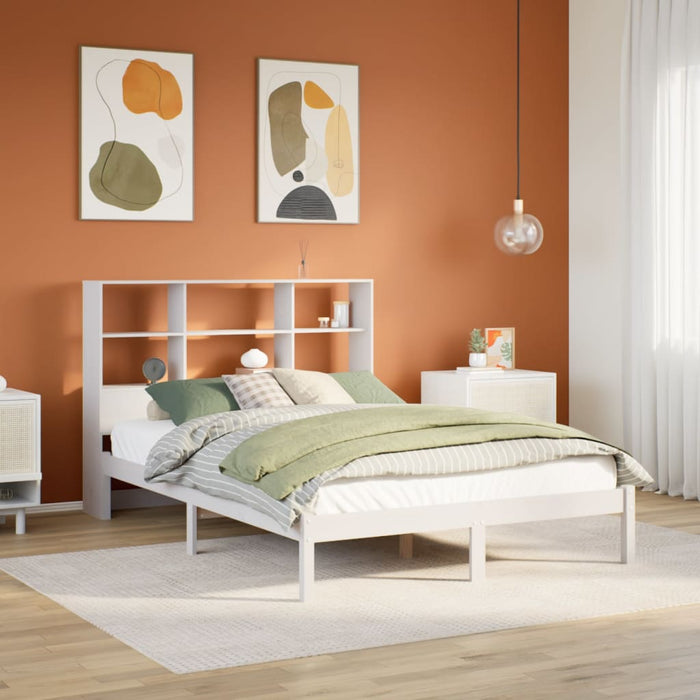 Pat cu bibliotecă fără saltea, alb, 160x200 cm, lemn masiv pin - WALTI WALTI