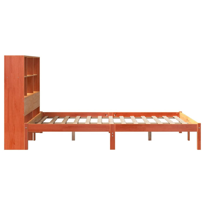 Pat cu bibliotecă fără saltea, maro, 120x200 cm, lemn masiv pin - WALTI WALTI
