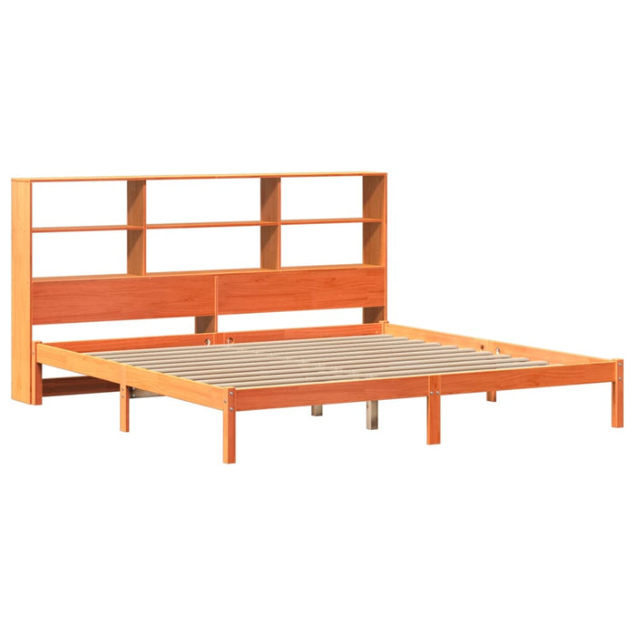 Pat cu bibliotecă fără saltea maro 200x200 cm lemn masiv de pin - WALTI WALTI