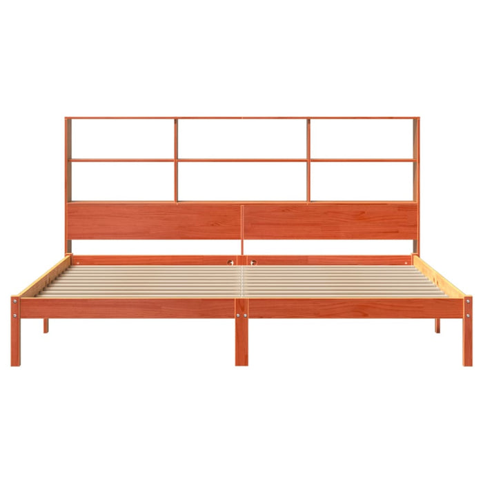 Pat cu bibliotecă fără saltea maro 200x200 cm lemn masiv de pin - WALTI WALTI