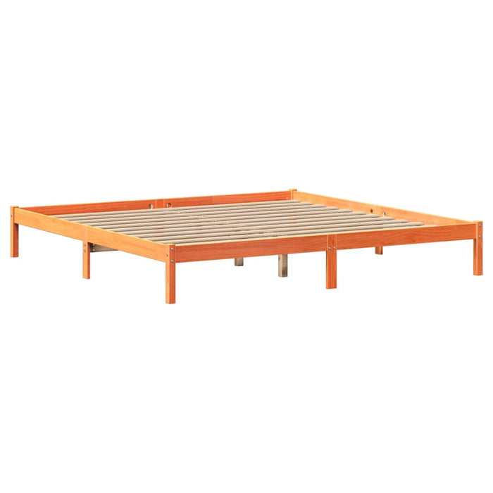 Pat cu bibliotecă fără saltea maro 200x200 cm lemn masiv de pin - WALTI WALTI