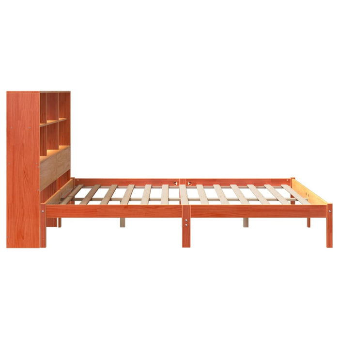 Pat cu bibliotecă fără saltea maro 200x200 cm lemn masiv de pin - WALTI WALTI