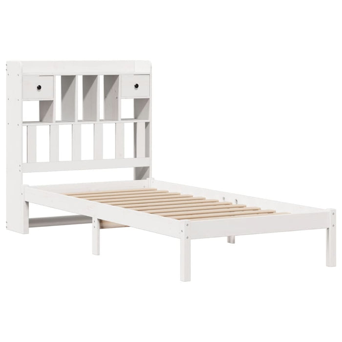 Pat cu bibliotecă fără saltea, alb, 75x190 cm, lemn masiv pin - WALTI WALTI
