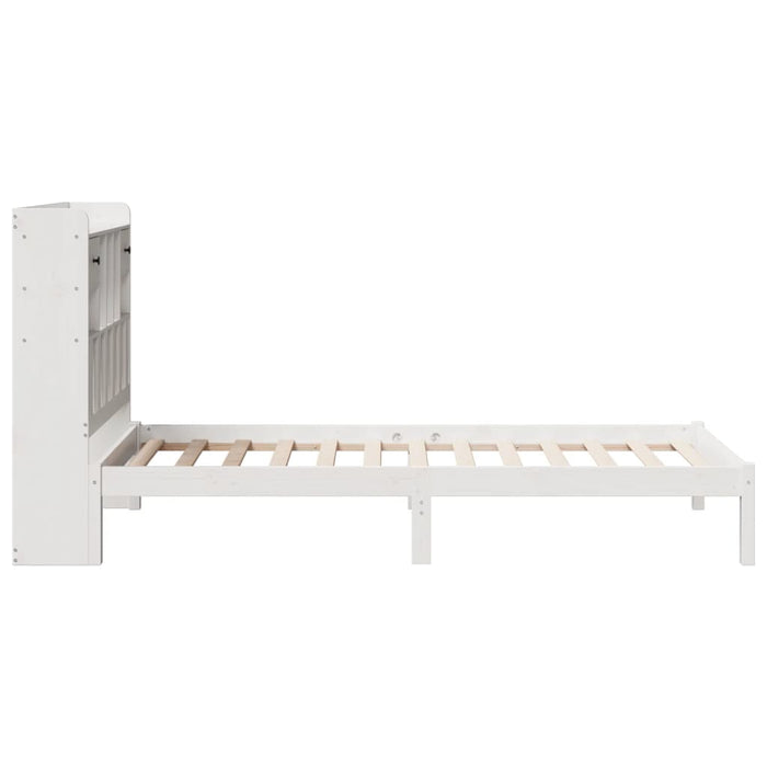 Pat cu bibliotecă fără saltea, alb, 75x190 cm, lemn masiv pin - WALTI WALTI