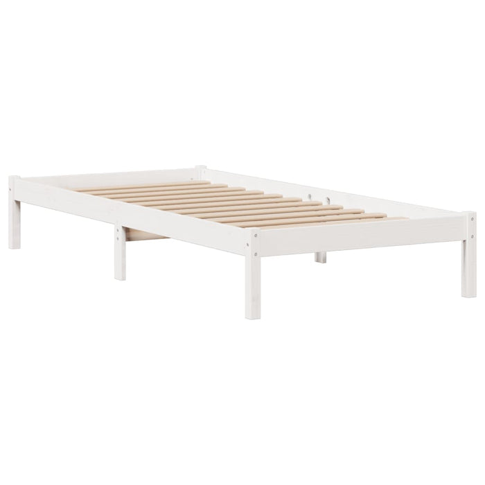 Pat cu bibliotecă fără saltea, alb, 90x190 cm, lemn masiv pin WALTI