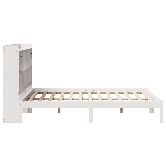 Pat cu bibliotecă fără saltea, alb, 140x190 cm, lemn masiv pin - WALTI WALTI