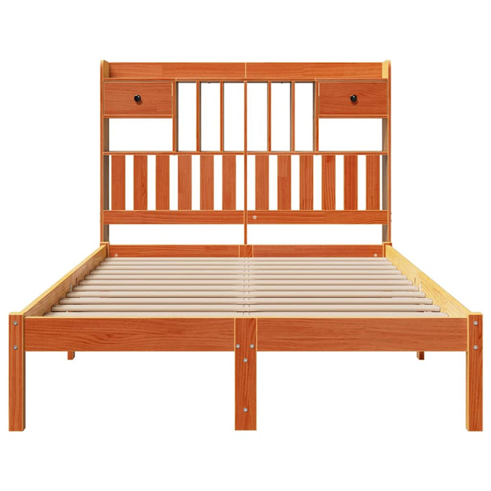 Pat cu bibliotecă fără saltea maro 135x190 cm lemn masiv de pin - WALTI WALTI
