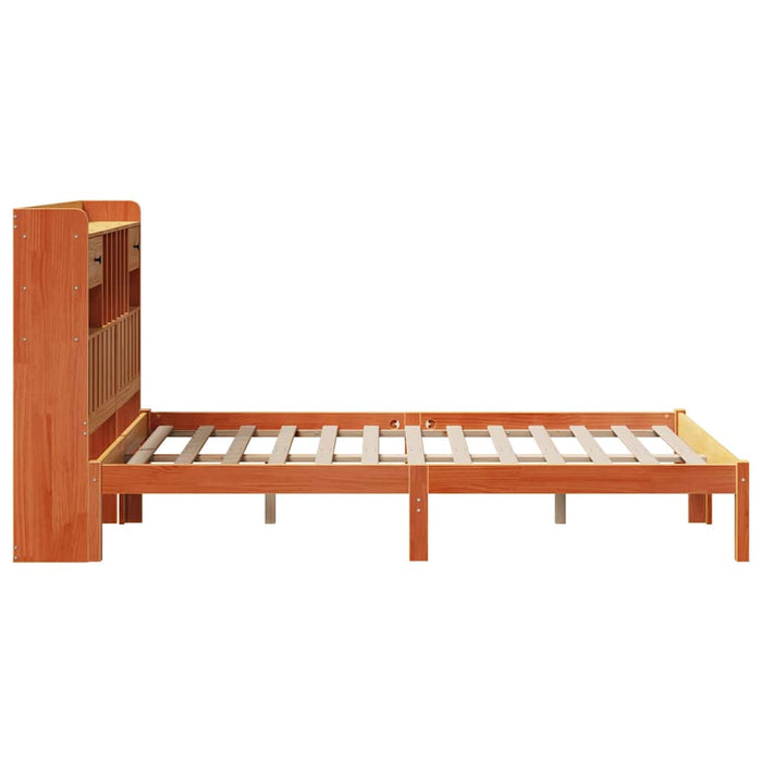 Pat cu bibliotecă fără saltea maro 135x190 cm lemn masiv de pin - WALTI WALTI
