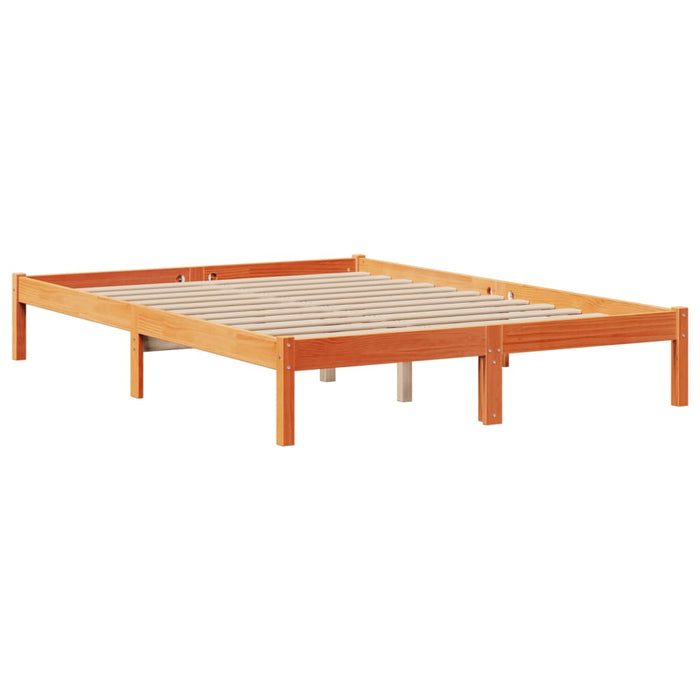 Pat cu bibliotecă fără saltea maro 150x200 cm lemn masiv de pin WALTI