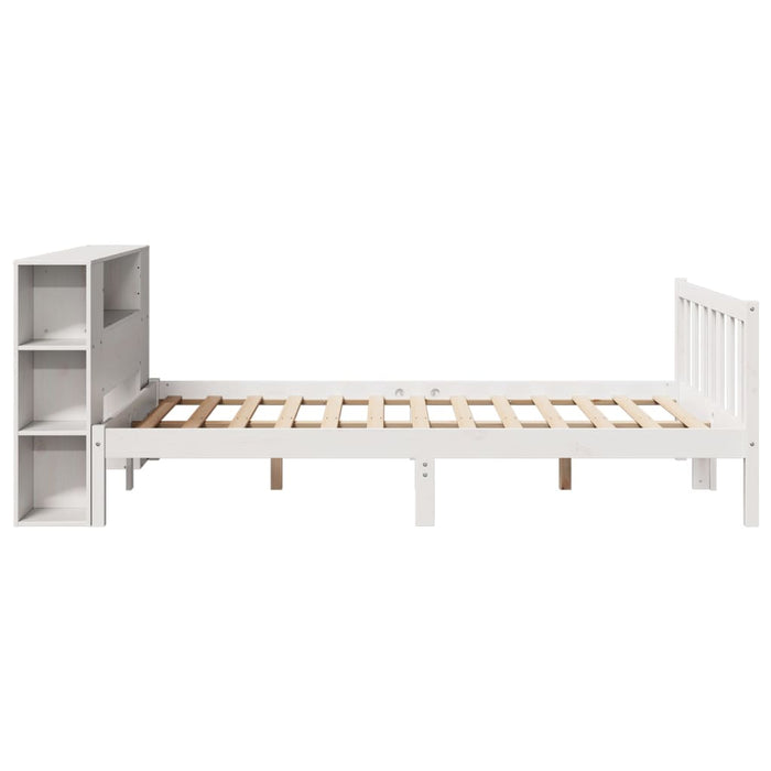 Pat cu bibliotecă fără saltea, alb, 140x190 cm, lemn masiv pin WALTI