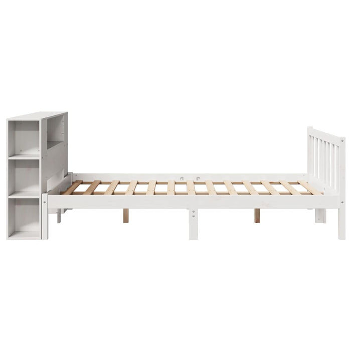 Pat cu bibliotecă fără saltea, alb, 140x200 cm, lemn masiv pin WALTI