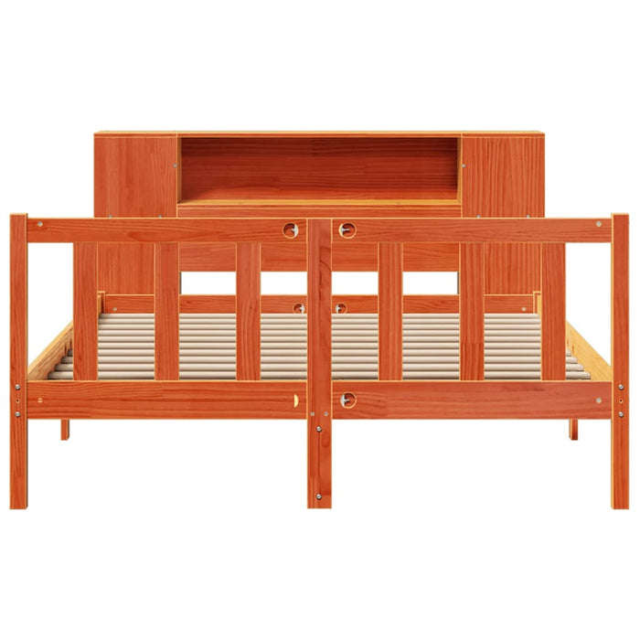Pat cu bibliotecă fără saltea maro 135x190 cm lemn masiv de pin WALTI
