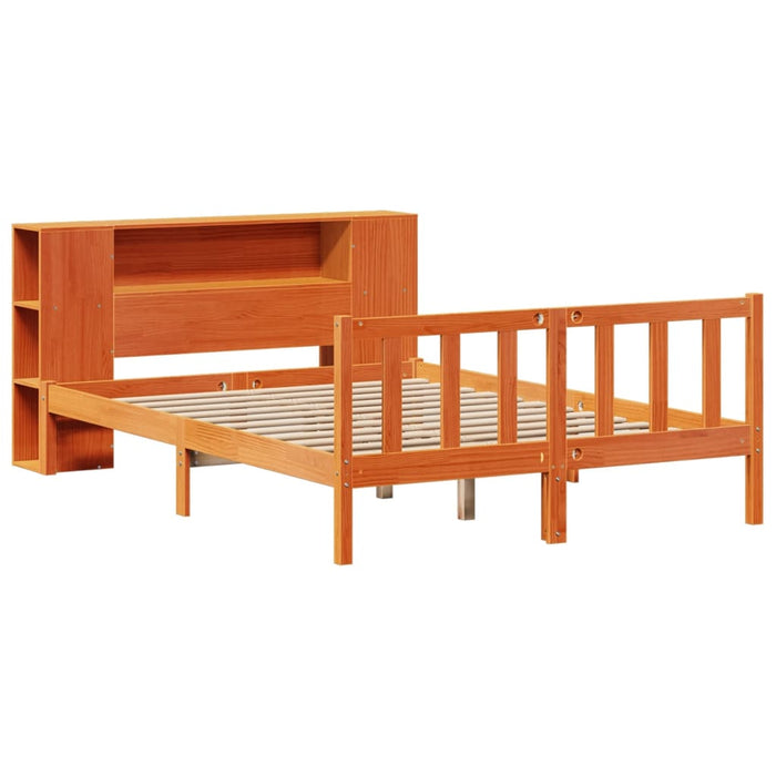 Pat cu bibliotecă fără saltea maro 140x190 cm lemn masiv de pin WALTI