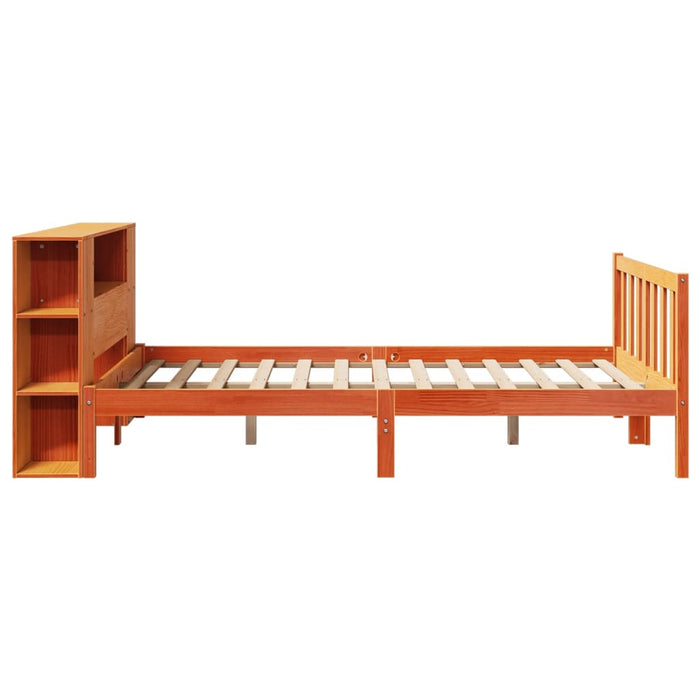 Pat cu bibliotecă fără saltea maro 140x200 cm lemn masiv de pin WALTI