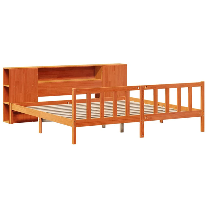 Pat cu bibliotecă fără saltea maro 200x200 cm lemn masiv de pin WALTI