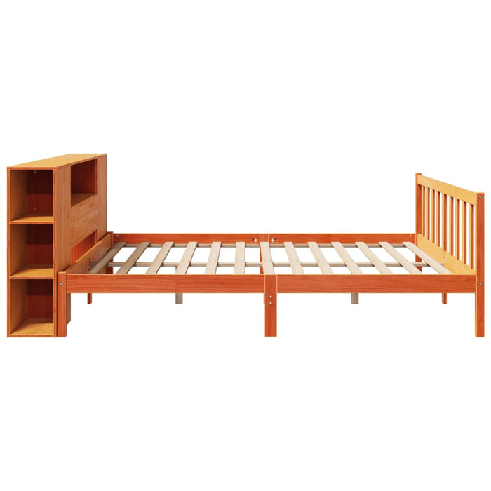 Pat cu bibliotecă fără saltea maro 200x200 cm lemn masiv de pin WALTI