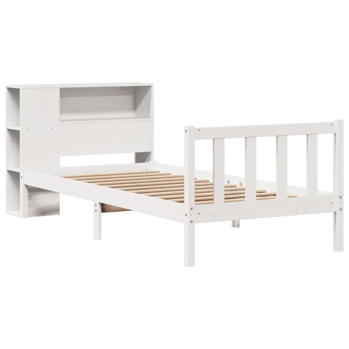 Pat cu bibliotecă fără saltea, alb, 75x190 cm, lemn masiv pin WALTI