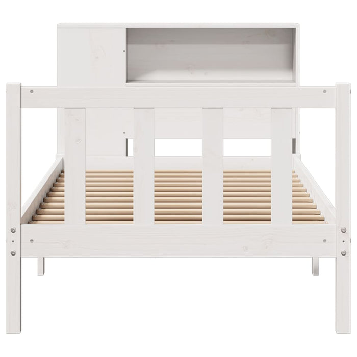Pat cu bibliotecă fără saltea, alb, 75x190 cm, lemn masiv pin WALTI