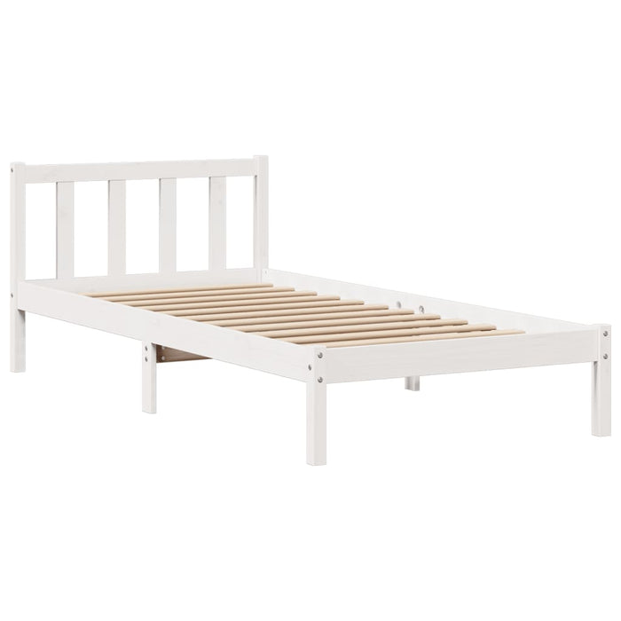 Pat cu bibliotecă fără saltea, alb, 75x190 cm, lemn masiv pin WALTI
