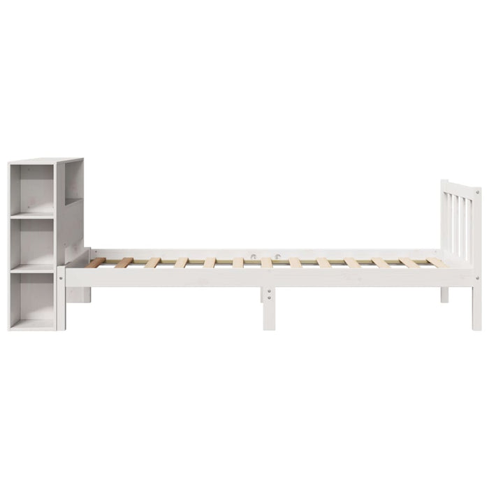 Pat cu bibliotecă fără saltea, alb, 75x190 cm, lemn masiv pin WALTI