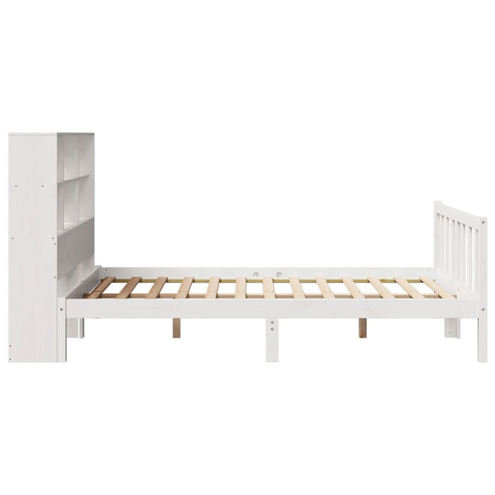 Pat cu bibliotecă fără saltea, alb, 160x200 cm, lemn masiv pin WALTI