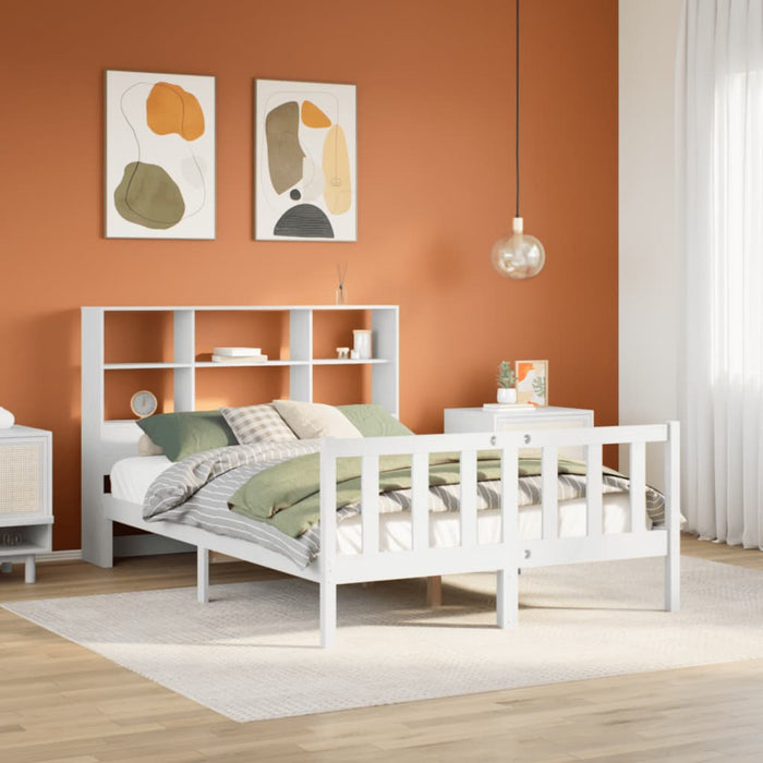 Pat cu bibliotecă fără saltea, alb, 160x200 cm, lemn masiv pin WALTI