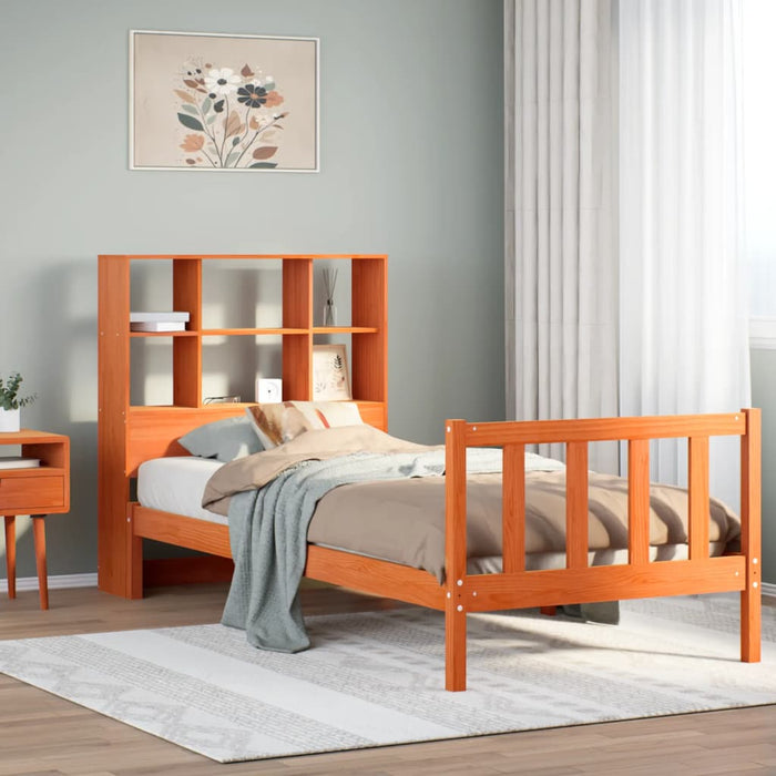 Pat bibliotecă fără saltea maro ceruit 75x190 cm lemn masiv pin WALTI