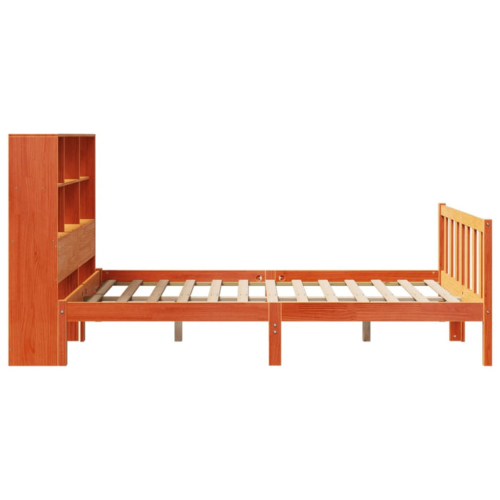 Pat cu bibliotecă fără saltea maro 150x200 cm lemn masiv de pin WALTI