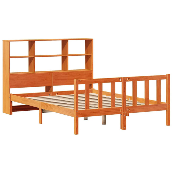 Pat cu bibliotecă fără saltea maro 160x200 cm lemn masiv de pin WALTI