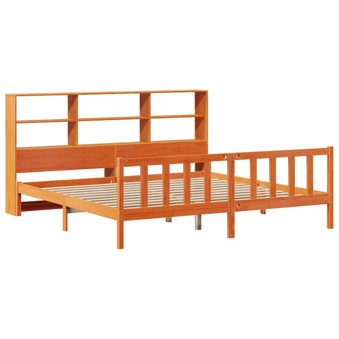 Pat cu bibliotecă fără saltea maro 180x200 cm lemn masiv de pin WALTI