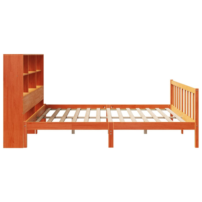 Pat cu bibliotecă fără saltea maro 180x200 cm lemn masiv de pin WALTI
