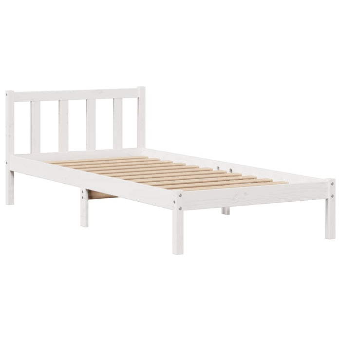 Pat cu bibliotecă fără saltea, alb, 75x190 cm, lemn masiv pin WALTI