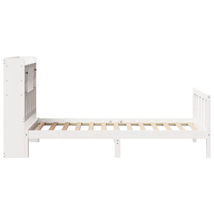 Pat cu bibliotecă fără saltea, alb, 75x190 cm, lemn masiv pin WALTI
