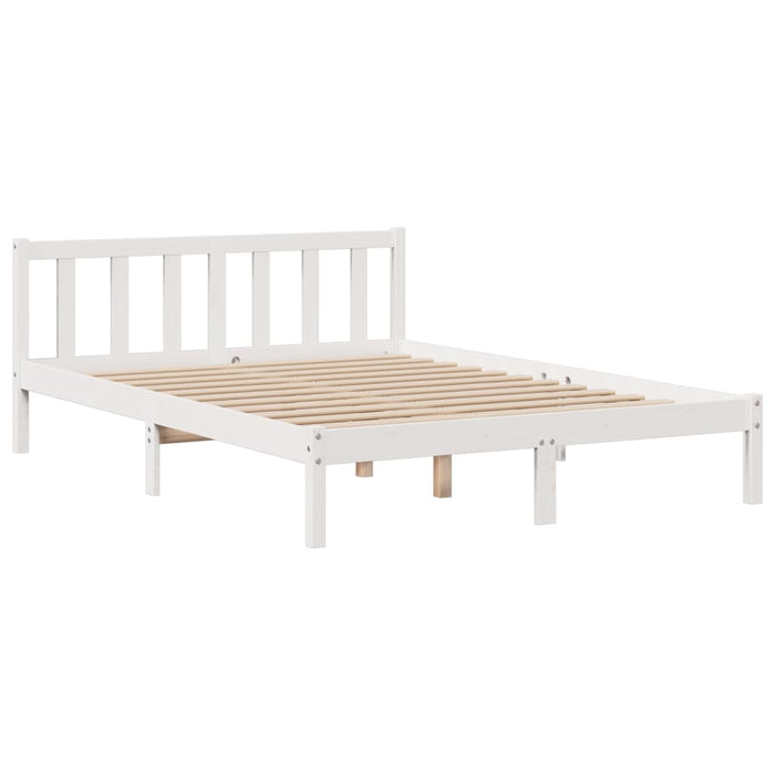 Pat cu bibliotecă fără saltea, alb, 140x190 cm, lemn masiv pin WALTI