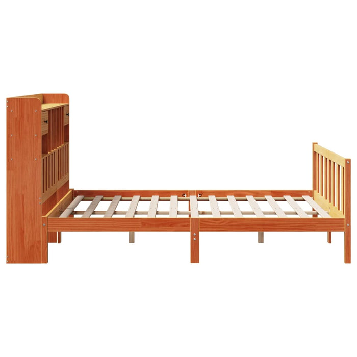 Pat cu bibliotecă fără saltea maro 160x200 cm lemn masiv de pin WALTI