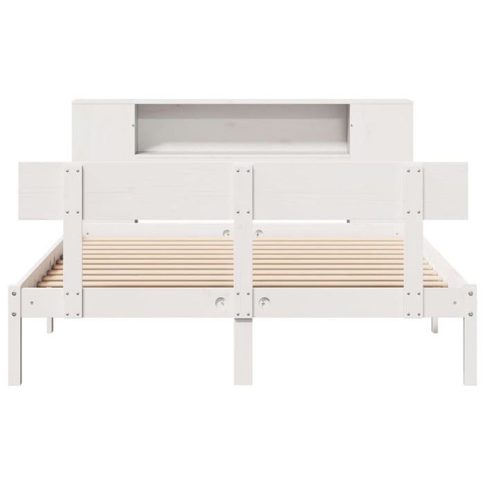 Pat cu bibliotecă fără saltea, alb, 135x190 cm, lemn masiv pin - WALTI WALTI