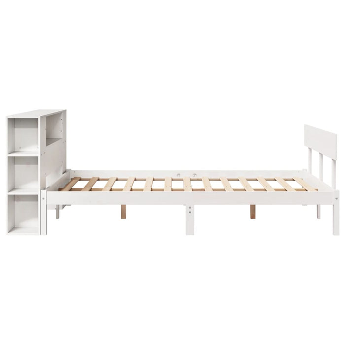 Pat cu bibliotecă fără saltea, alb, 135x190 cm, lemn masiv pin - WALTI WALTI