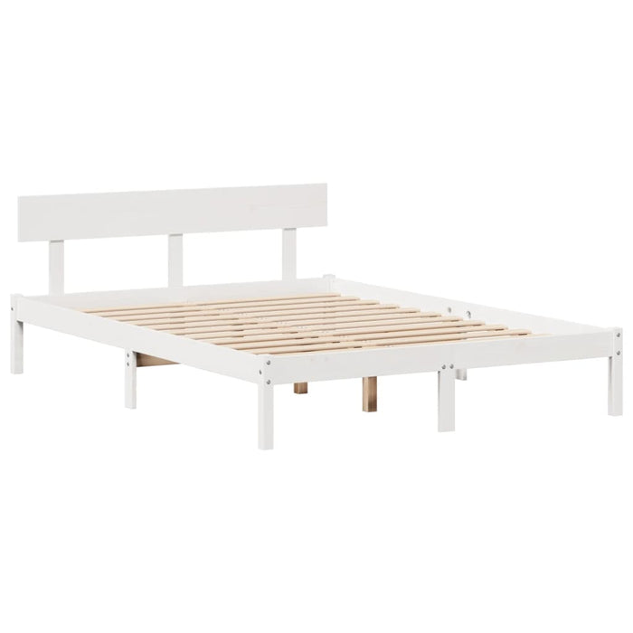 Pat cu bibliotecă fără saltea, alb, 140x190 cm, lemn masiv pin - WALTI WALTI