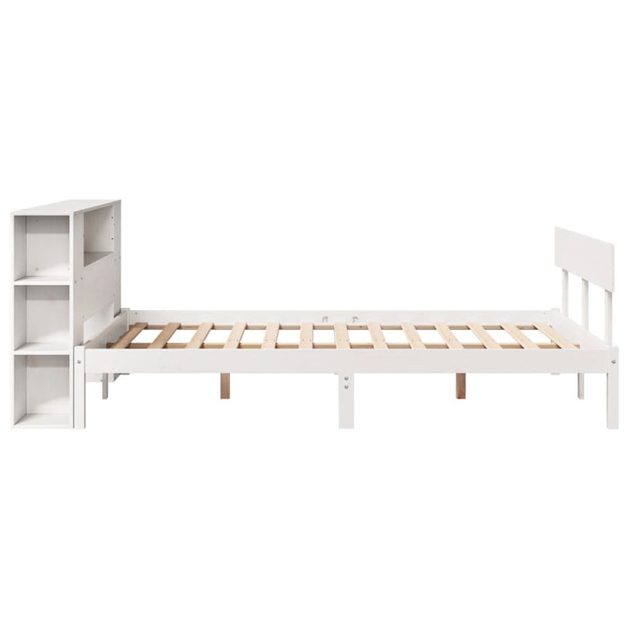 Pat cu bibliotecă fără saltea, alb, 140x190 cm, lemn masiv pin - WALTI WALTI