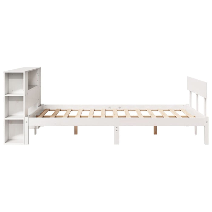 Pat cu bibliotecă fără saltea, alb, 140x200 cm, lemn masiv pin - WALTI WALTI
